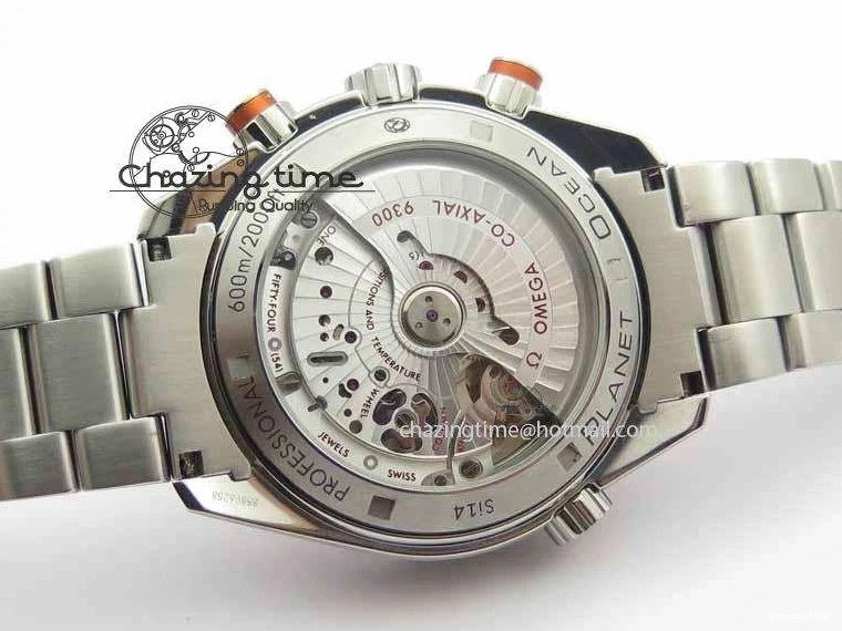 0110 Sophisticated Planet Ocean Master Chronometer Chrono SS OM 1:1 Best Edition Orange On SS Bracelet A 8156